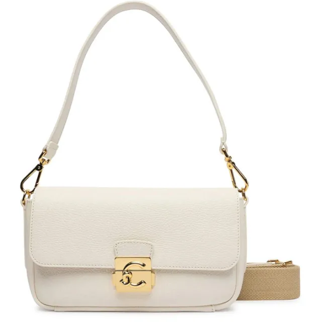 Coccinelle C-Me Lock Handtas Van Gegrained Leder Pearl