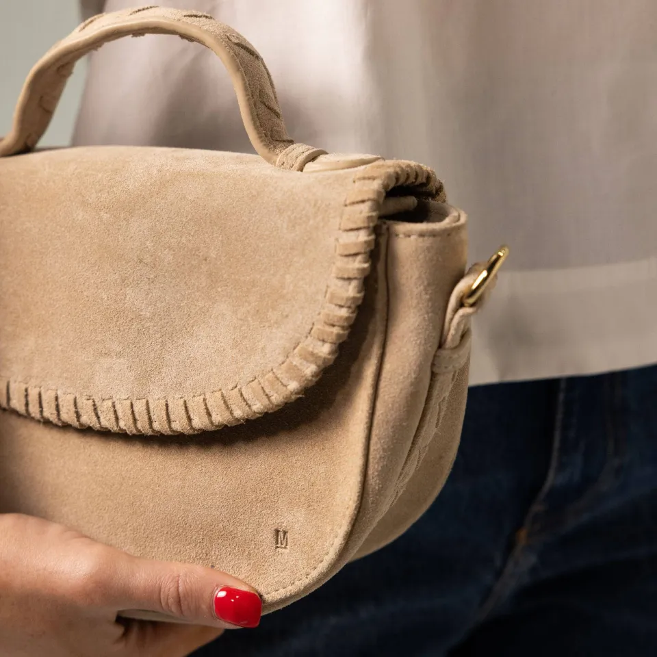 Manfield suede crossbody tas beige, foto 7