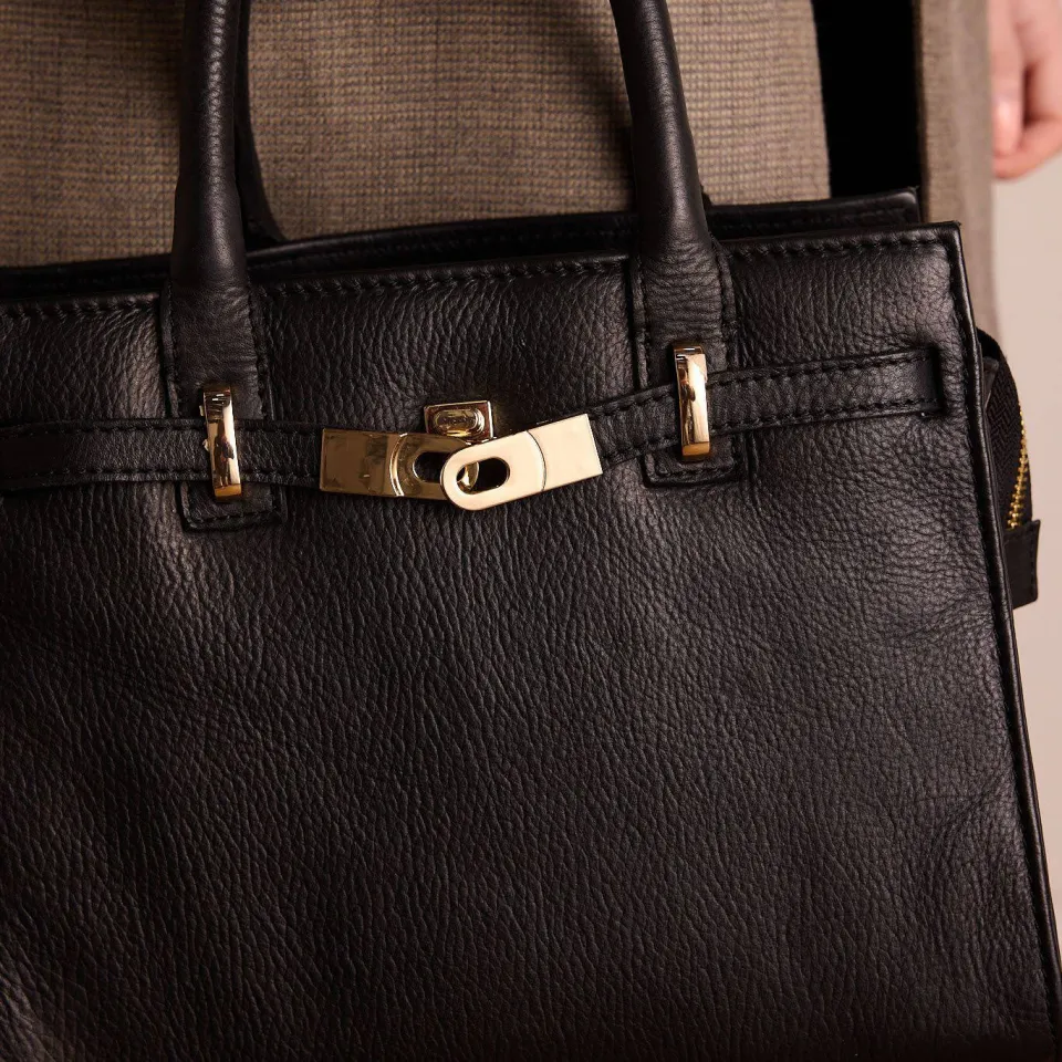 Manfield leren handtas zwart, foto 6