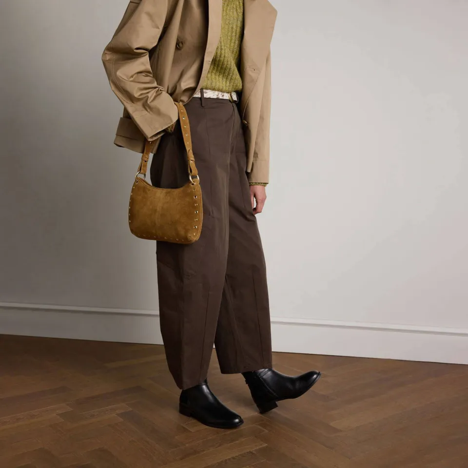 Manfield suede schoudertas met studs cognac, foto 4
