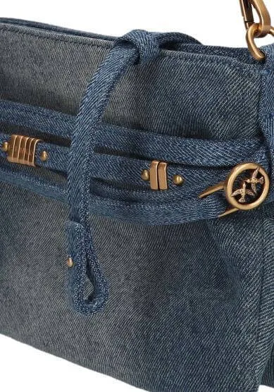 Pinko Belt Bag Mini denim schoudertas blauw, foto 3