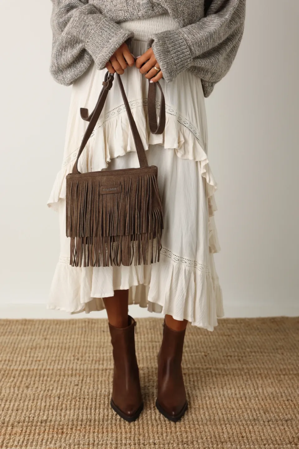 Shabbies Amsterdam Festival Fringe crossbody tas taupe, foto 4