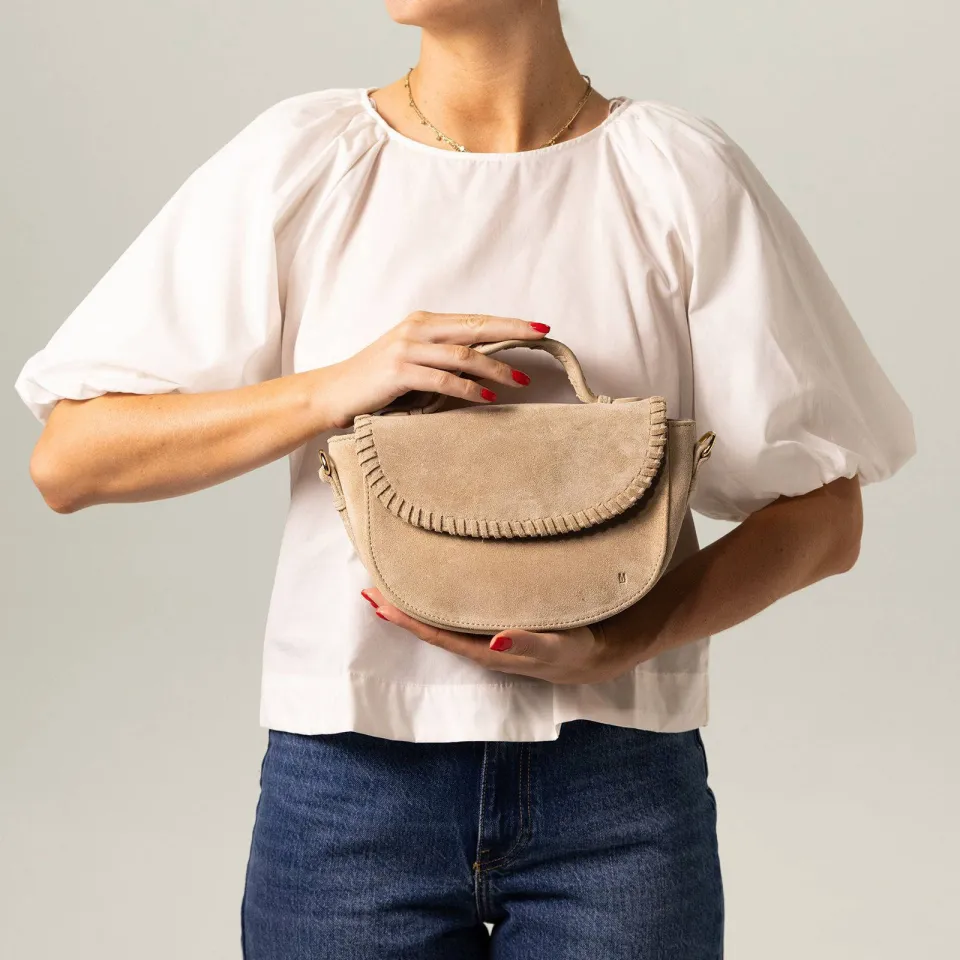 Manfield suede crossbody tas beige, foto 5