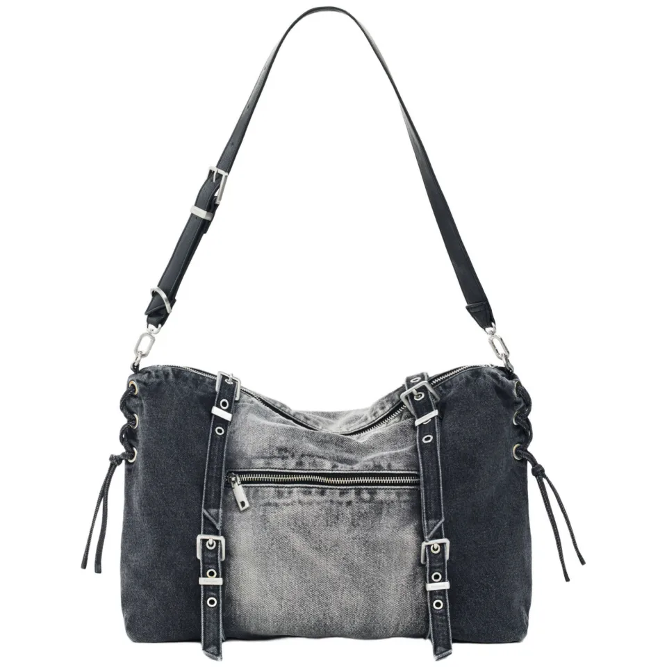 Desigual Half Logo denim shopper donkergrijs, foto 3