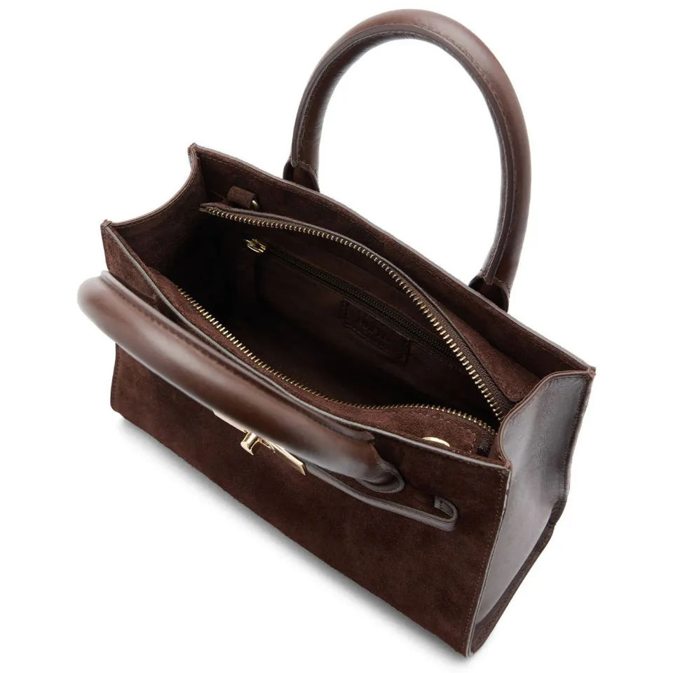 Manfield suède mini handtas donkerbruin, foto 4