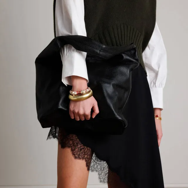 Manfield leren shopper zwart, foto 3