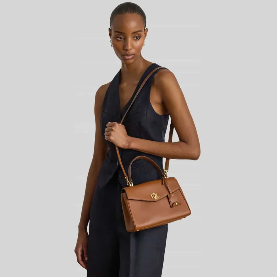 Lauren Ralph Lauren Farrah soft satchel small handtas bruin, foto 4