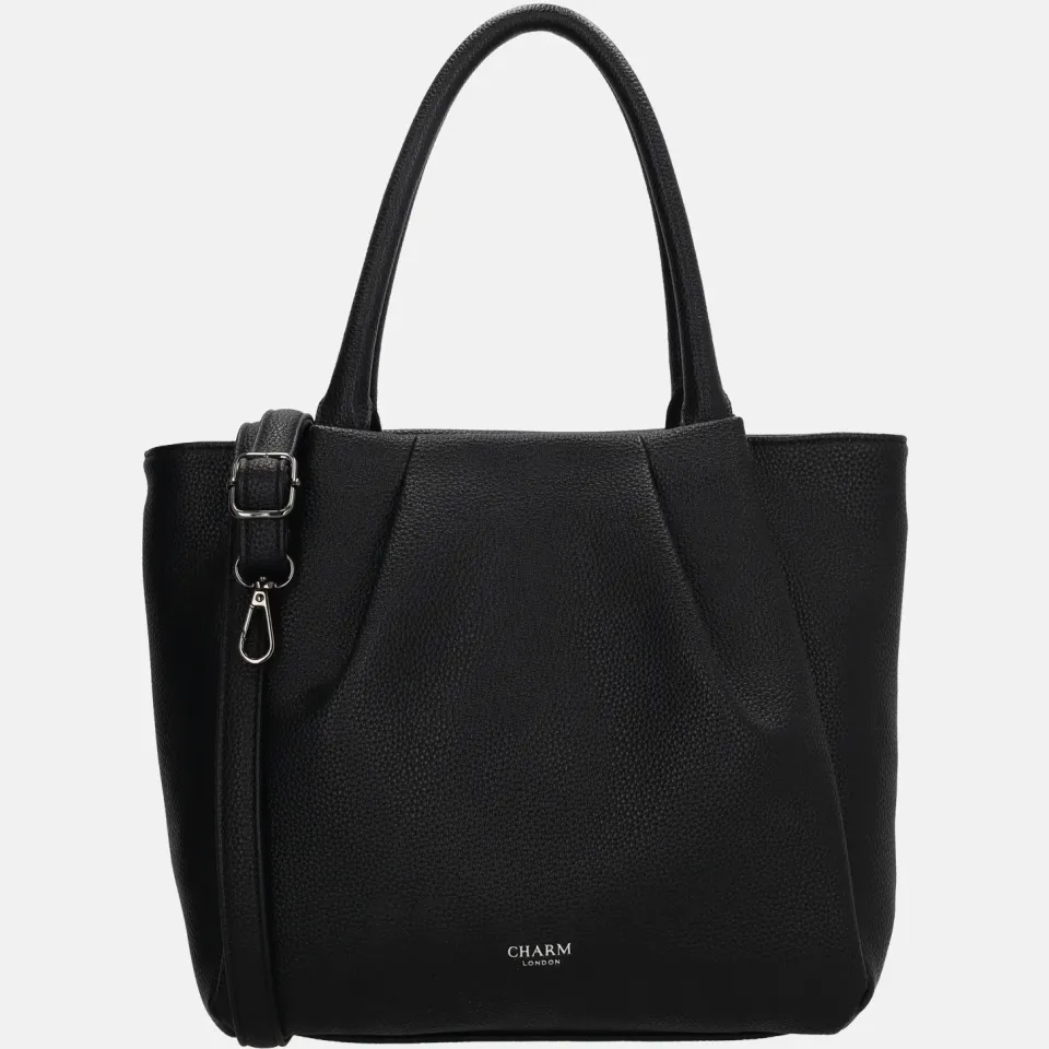 Charm London Lyon Shopper - Klein - Dames - Schoudertas - Ritssluiting - Magneetsluiting - Verstelbare Schouderband - Crossbody - Tote Bag - Dames Tas - Zwart, foto 2