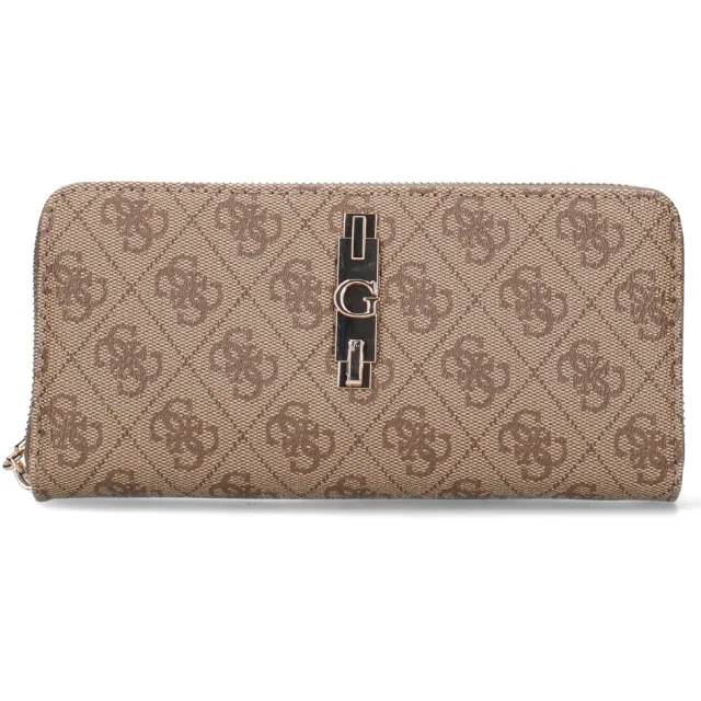 Guess Yvonne Logo SLG large zip-around portemonnee lichtbruin Wit