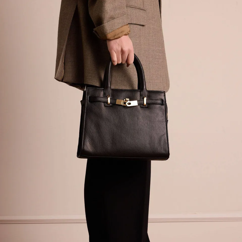 Manfield leren handtas zwart, foto 4