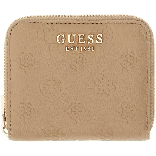 Guess Portemonnee Guess Ella Logo Slg Small Zip Around Beige