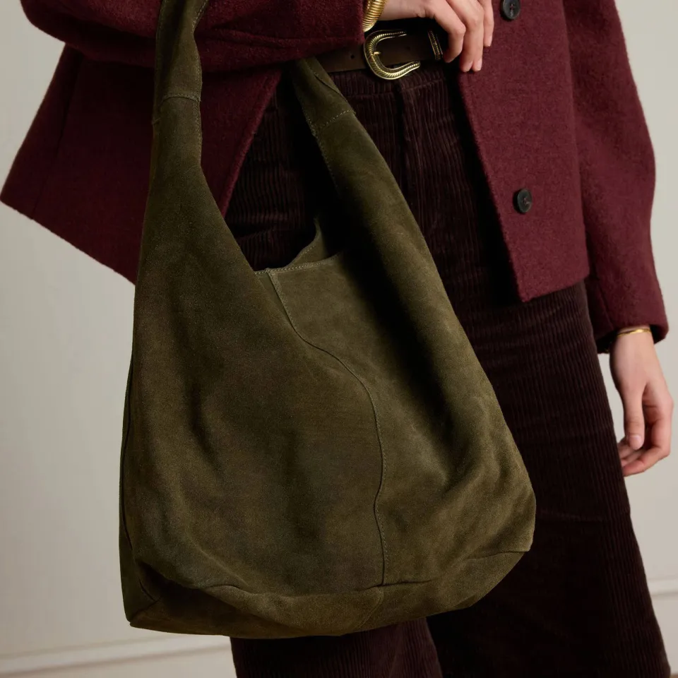 Manfield suède shopper olijfgroen, foto 5