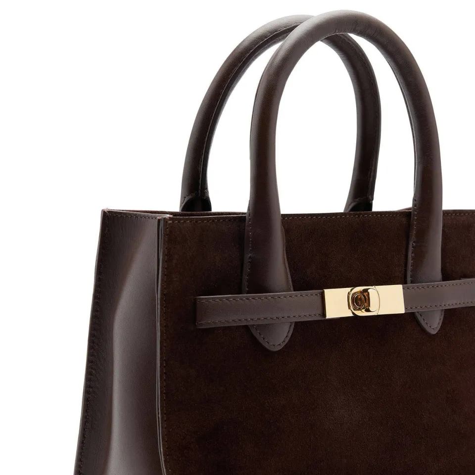 Manfield suède mini handtas donkerbruin, foto 6