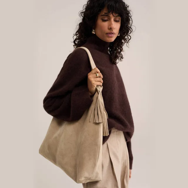 WE Fashion The Suede Bag schoudertas beige