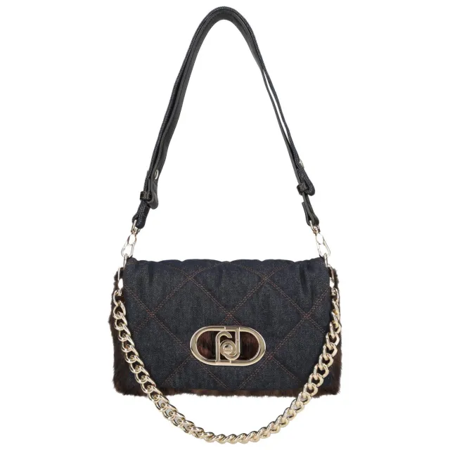 Liu Jo denim schoudertas met panterprint donkerblauw/bruin