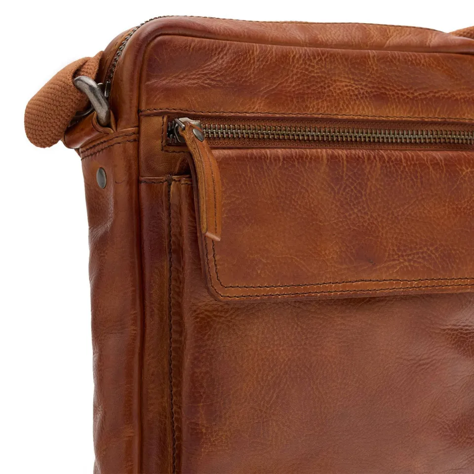 Manfield leren crossbody tas cognac, foto 4