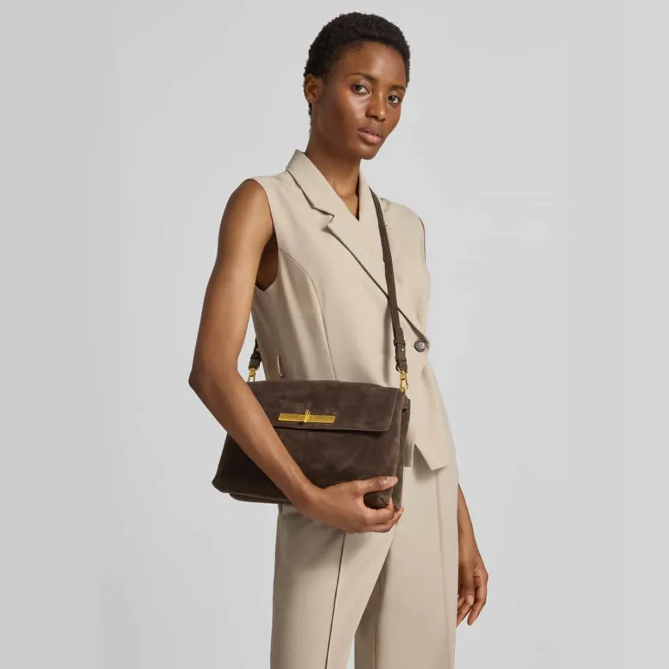 Abro Suede Twist schoudertas donkerbruin, foto 4