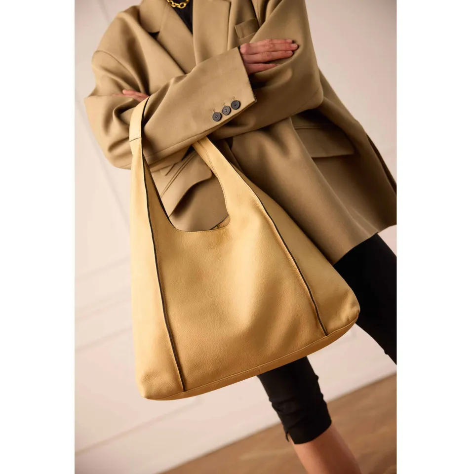 Manfield leren shopper beige, foto 4