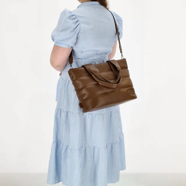 Zebra Trends Evie Shopper - Dames Handtas - Schoudertas - Crossbody Tas - Puffer Look - Verstelbare en Afneembare Band - Meerdere Vakken - Trendy en Compact - Tote Bag - Dames Tas - Bruin