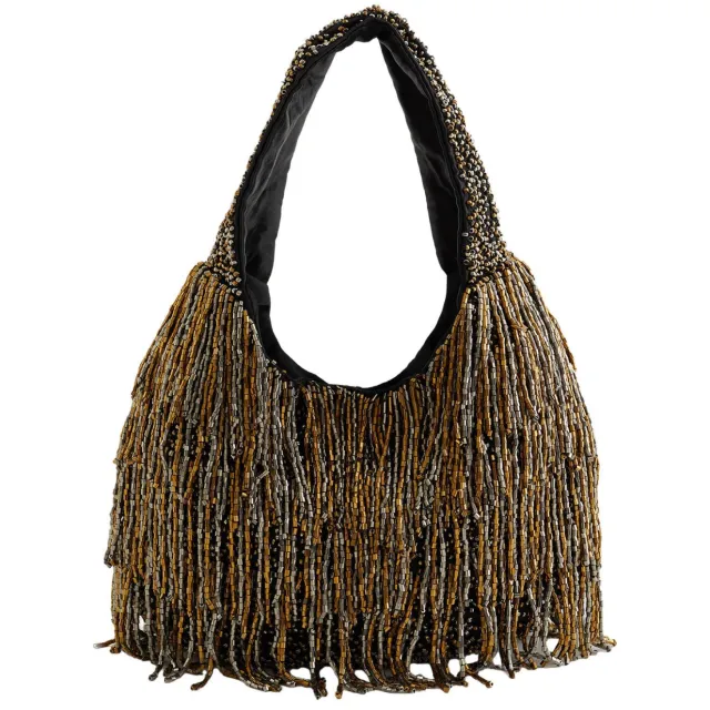 WE Fashion mini handtas met kraaltjes goudkleurig