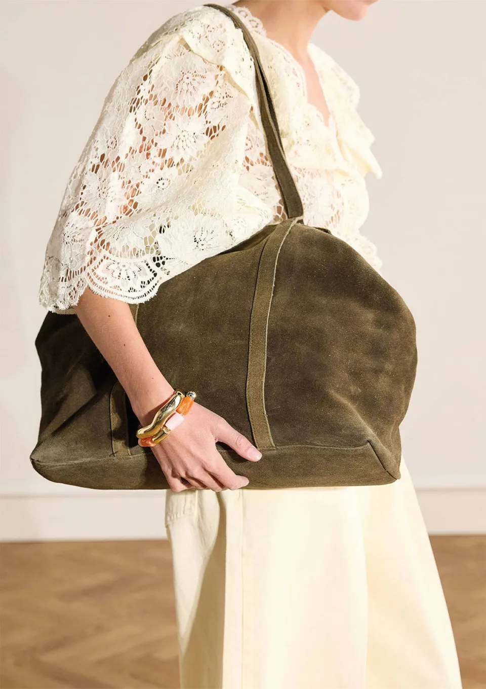 Manfield suède shopper donkergroen, foto 5