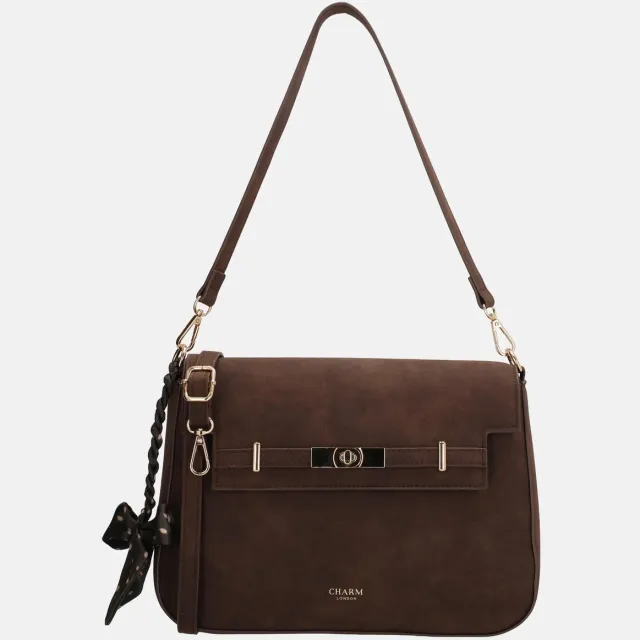 Charm London The Hamptons Village Schoudertas - Overslag - Verstelbare Band - Gouden Details - Sjaaltje - Crossbody - Dames - Tas - Donkerbruin