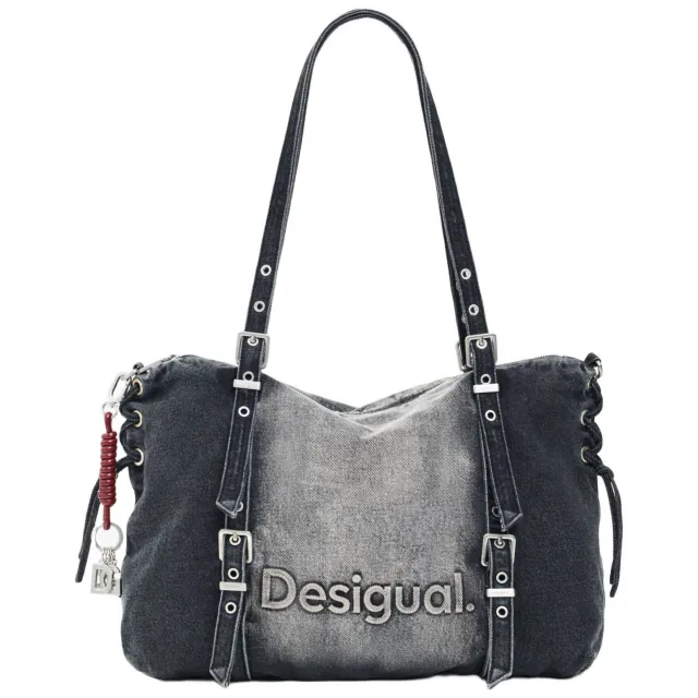 Desigual Half Logo denim shopper donkergrijs