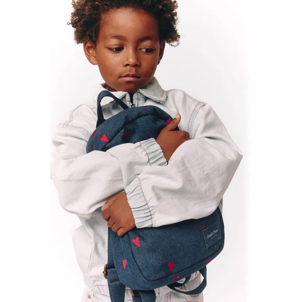 Studio Noos denim midi rugzak met hartjes print blauw, foto 2