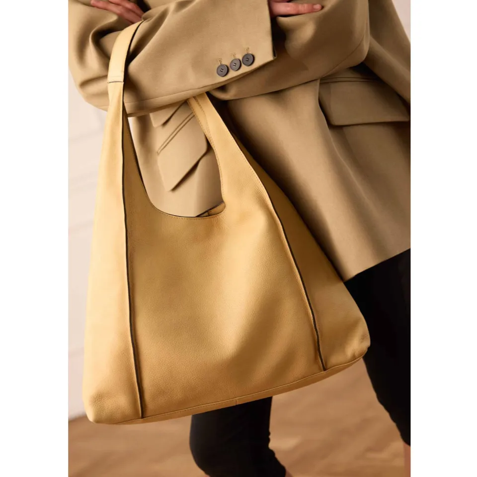Manfield leren shopper beige, foto 5