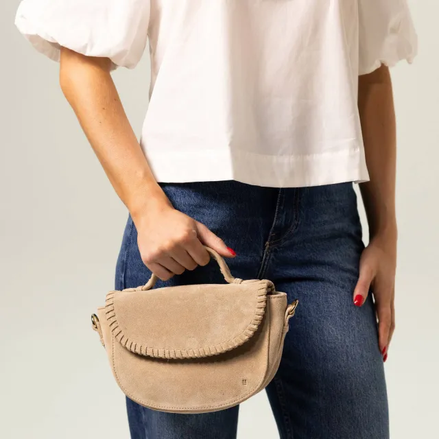 Manfield suede crossbody tas beige, foto 4