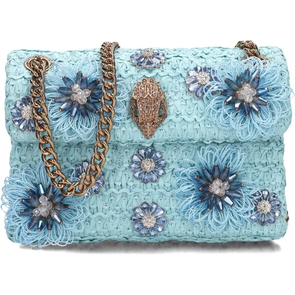 Kurt Geiger Mini Kensington raffia crossbody tas lichtblauw, foto 2