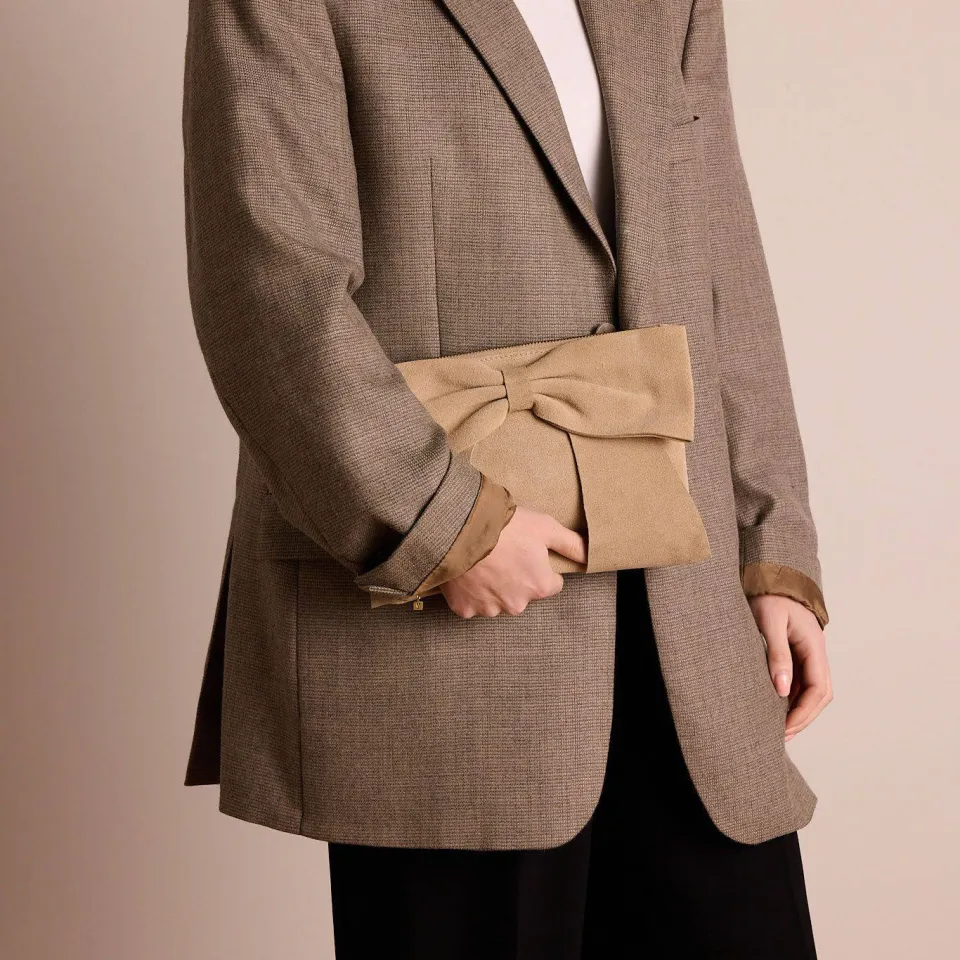 Manfield suede crossbody tas beige, foto 4
