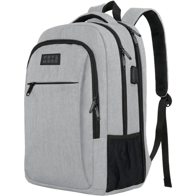 Trvlmore Rugtas - Inch - Laptop Rugzak met USB - Heren en Dames - Tas - Levenslange Garantie Grijs