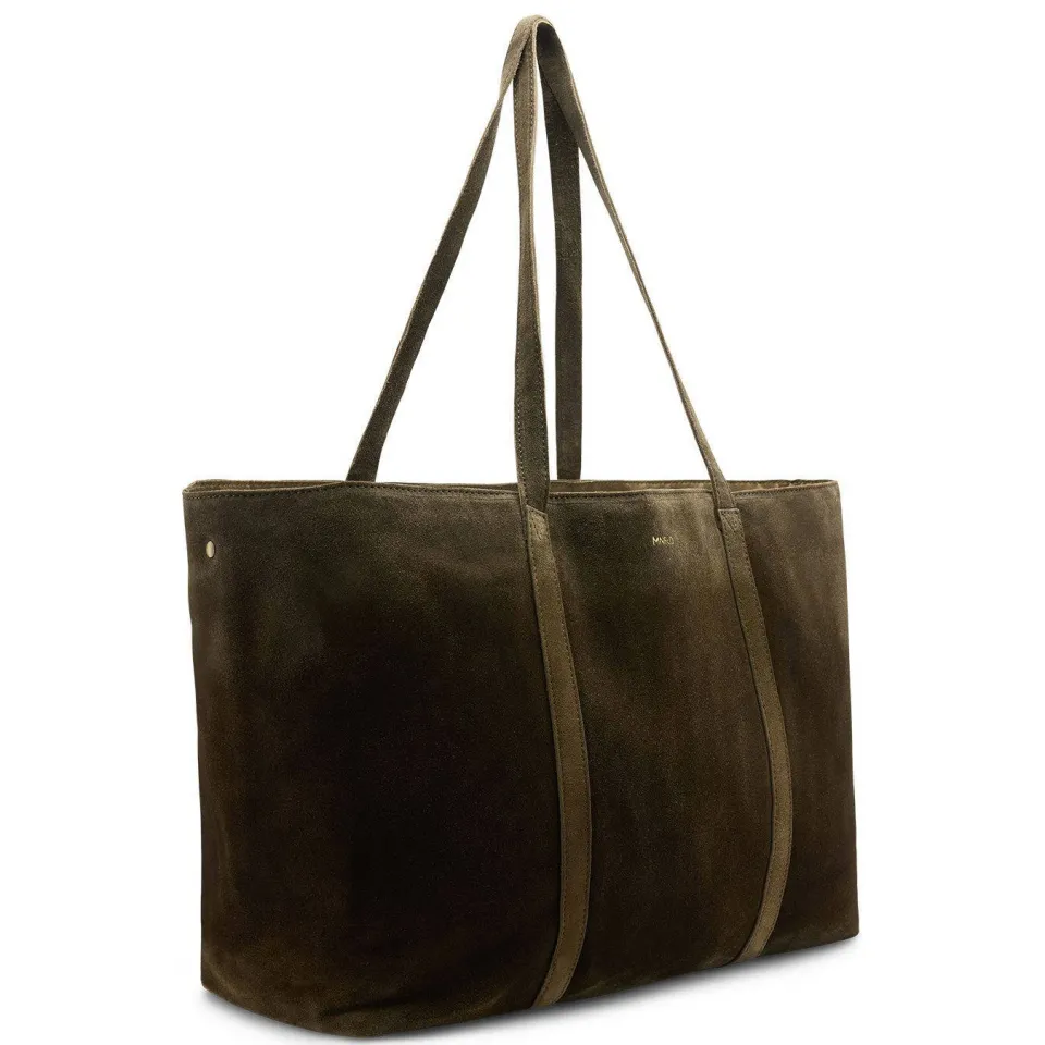Manfield suède shopper donkergroen, foto 3