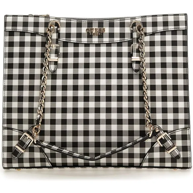 Guess handtas zwart-wit geruit