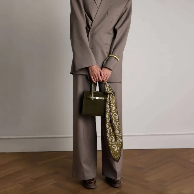 Manfield suède mini handtas olijfgroen, foto 4