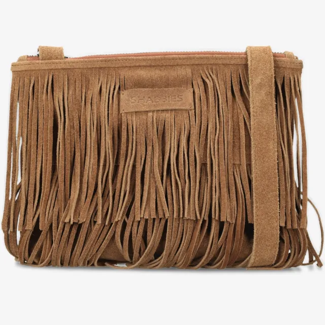 Shabbies Amsterdam Festival Fringe crossbody tas cognac