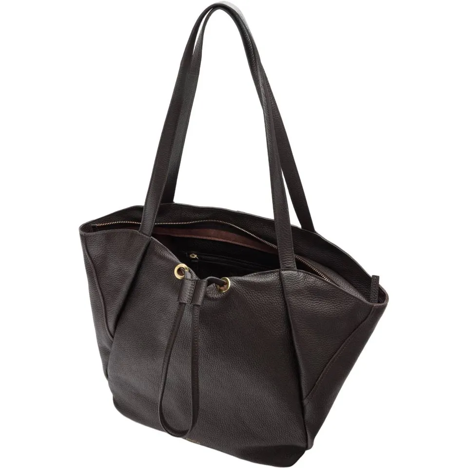 Manfield leren shopper zwart met aantrekkoord, foto 3