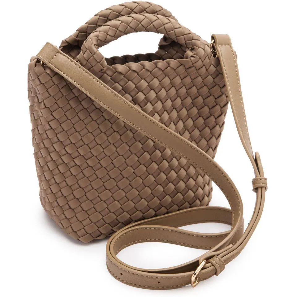 Manfield gevlochten mini handtas taupe, foto 3