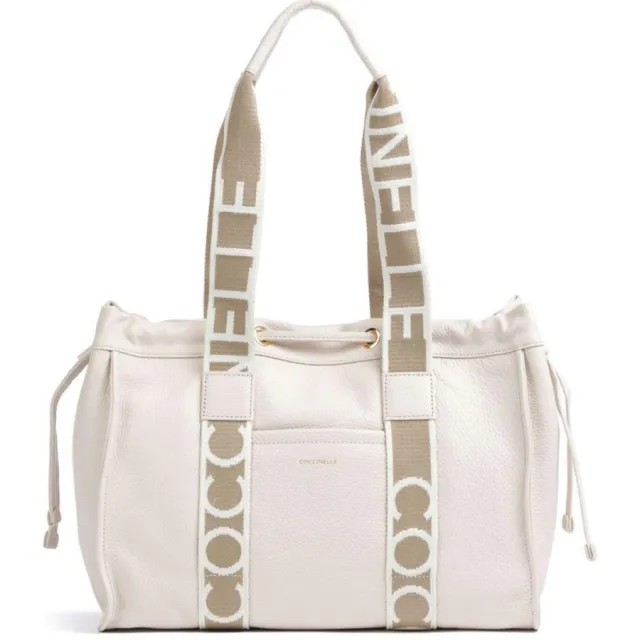 Coccinelle 2Day Signature schoudertas crème Lambskin White