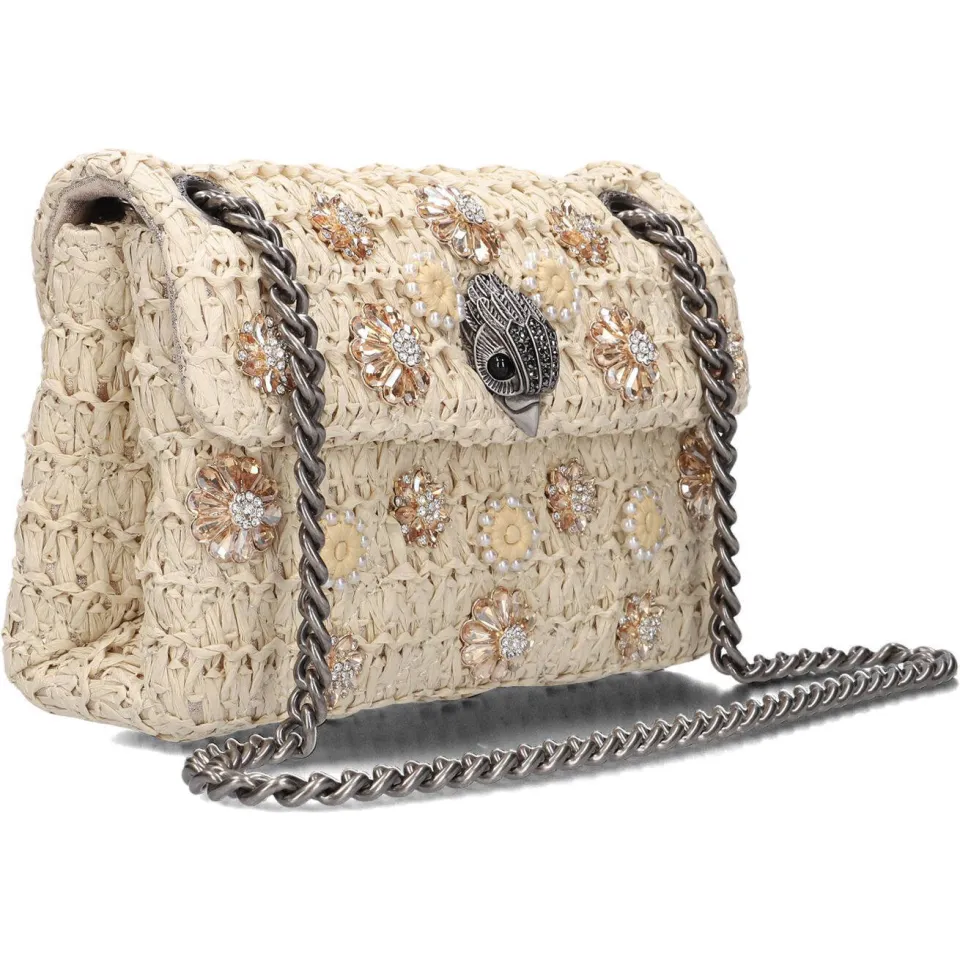 Kurt Geiger Raffia Mini Kensington schoudertas creme, foto 2