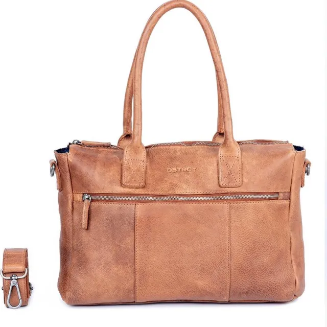 Dstrct Raider Road Leren Dames Laptop Schoudertas - 15,6 inch - Cognac