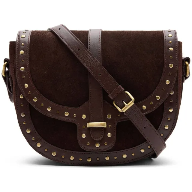 Manfield suede crossbody tas donkerbruin