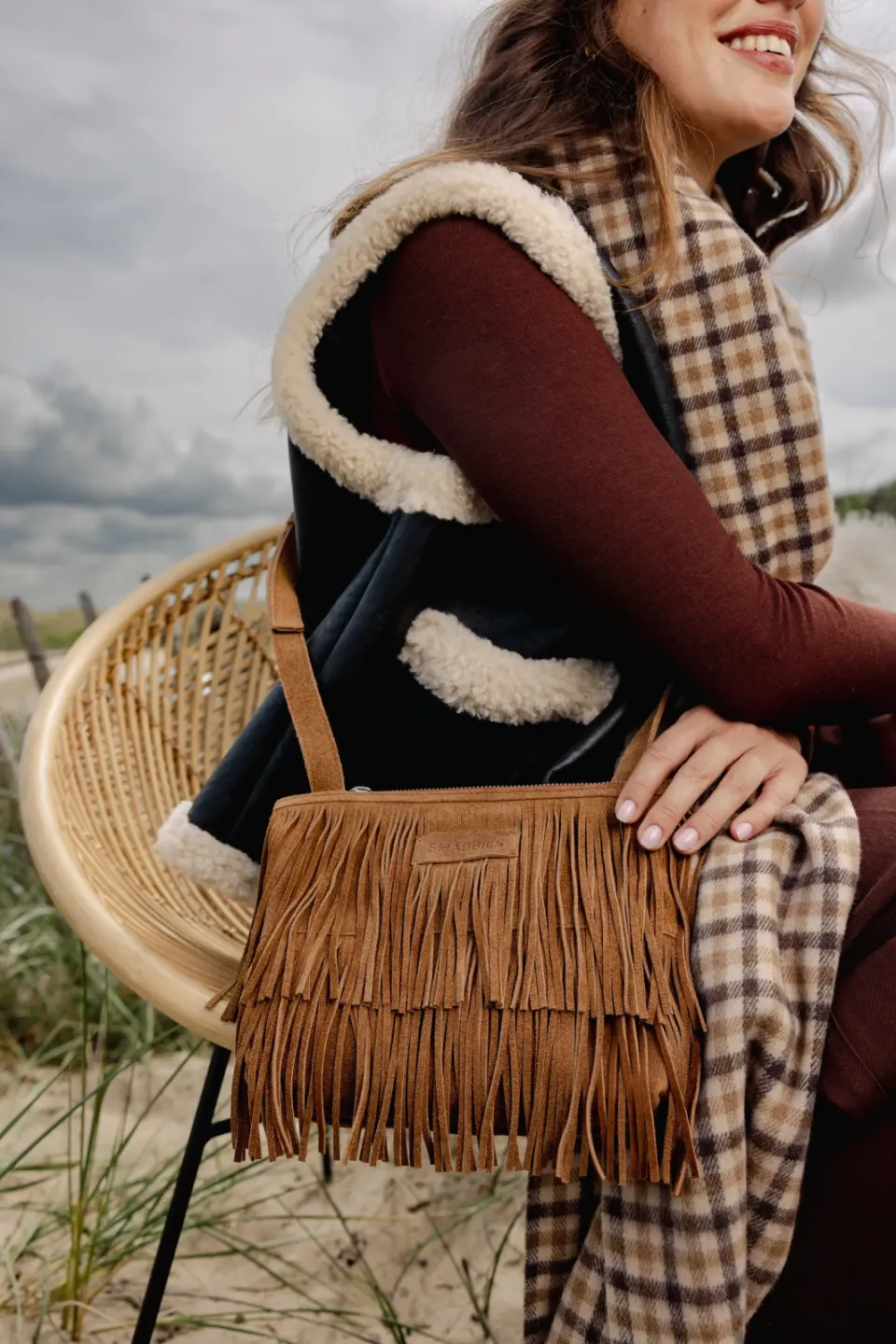 Shabbies Amsterdam Festival Fringe crossbody tas cognac, foto 6