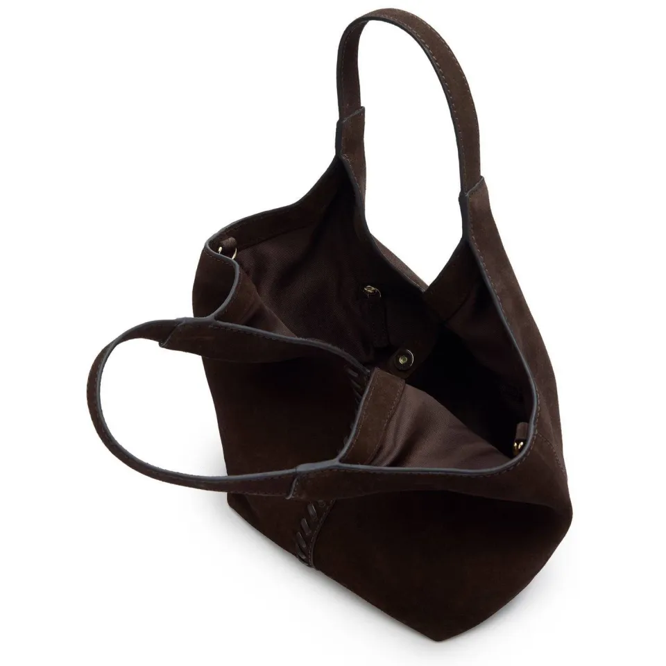 Manfield suède mini shopper donkerbruin, foto 2