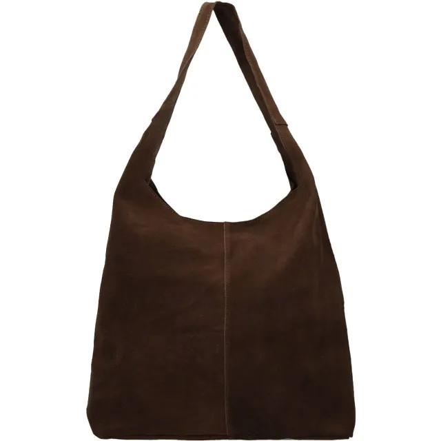 Manfield suede schoudertas donkerbruin