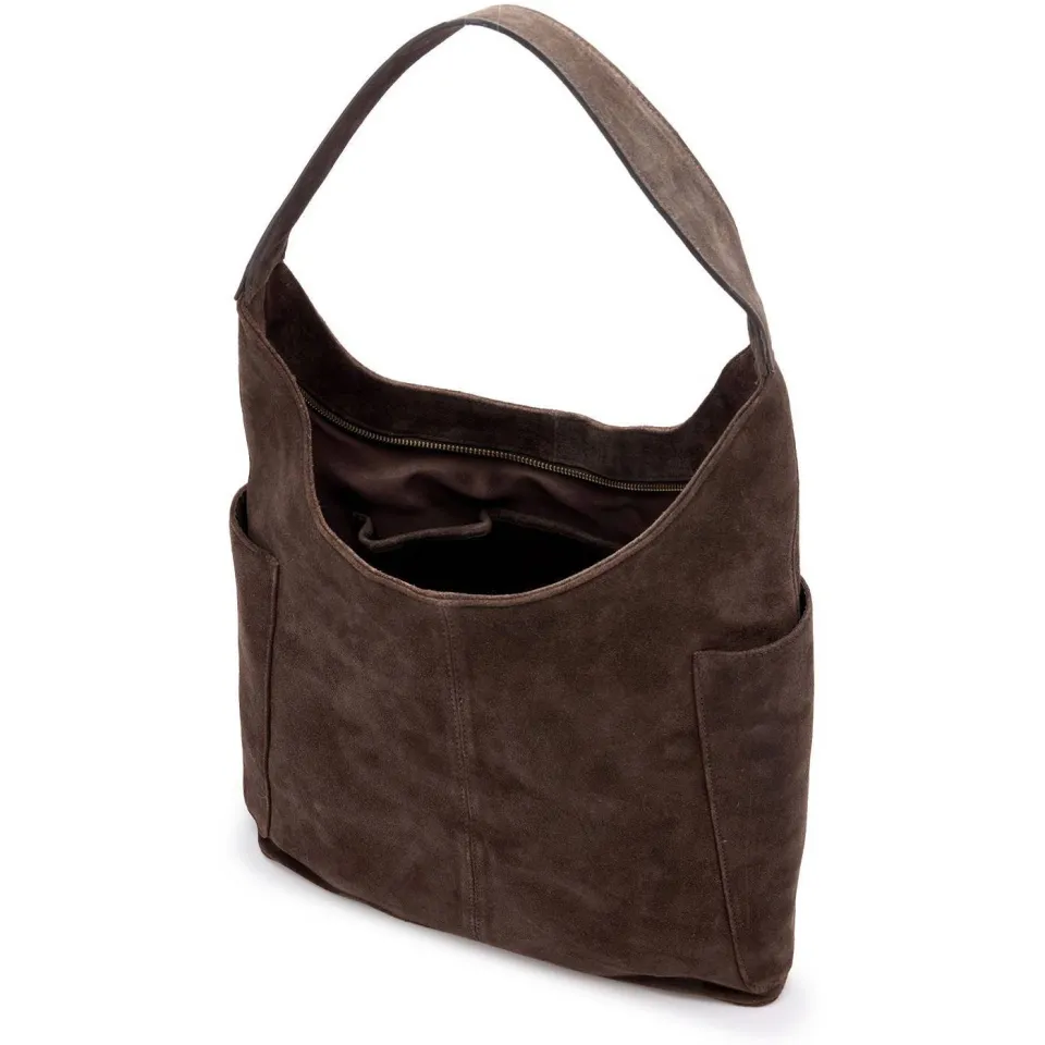 Manfield suede schoudertas donkerbruin, foto 3