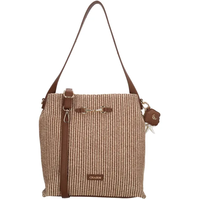 Charm London Santorini Schoudertas - Riet - Zomer - Dames - Buidel - Shopper - Crossbody - Bruin