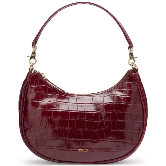 Manfield leren croco schoudertas bordeaux Donkerrood