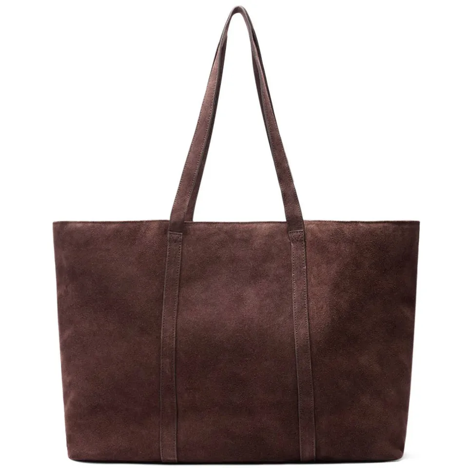 Manfield suède shopper donkerbruin, foto 3